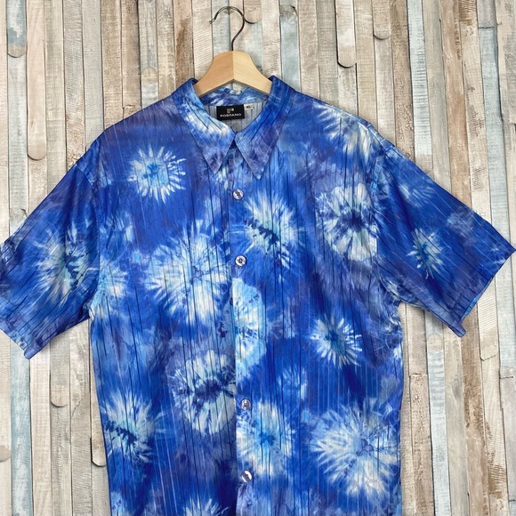 Positano XL Vintage 90s Tie Dye Sheer Iridescent Button Down Club Shirt Funky - Picture 2 of 7